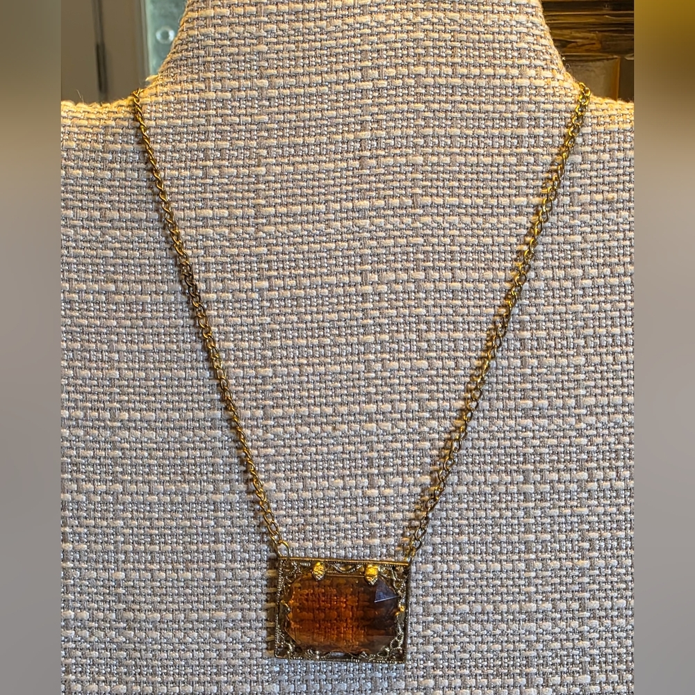 Sassy And Chic Goldtoned and Amber Pendant Necklace